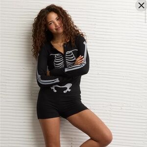 American Eagle Outfitters Skeleton Luxe Plush PJ Romper